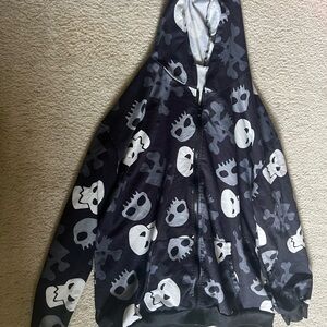 Skull Print Jean Jacket - Black & White